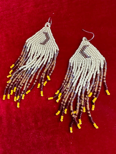 Beaded Fringe Earrings - Tan Moon
