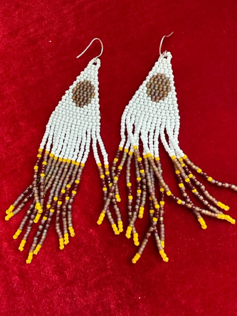 Beaded Fringe Earrings - brown and white