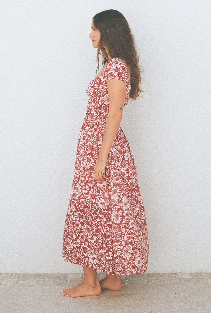 Delilah Puff Sleeve Midi Dress - Cherry