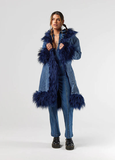 Lenny Coat - Blue Denim + Faux Fur