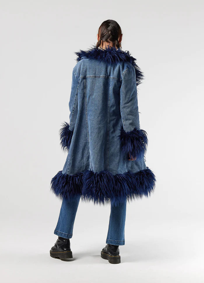 Lenny Coat - Blue Denim + Faux Fur